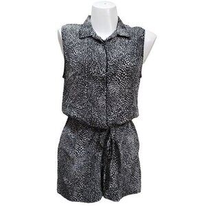 Equipment silk Romper Playsuit Jumpsuit L Sleeveless Black White